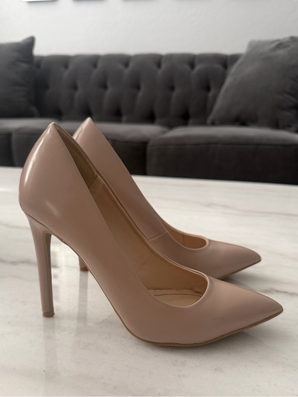 Anne Michelle Blush Patent Pointed-Toe Stiletto Pumps